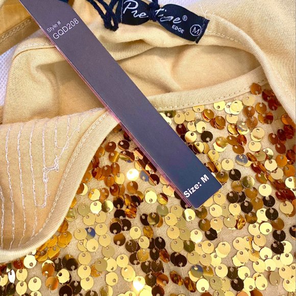 Golden Sequin Mini Party Bodycon Dress• Size M - Picture 8 of 11